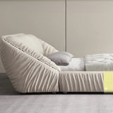Beige King Wingback Leather Modern Wood Headboard Bed Image - 4