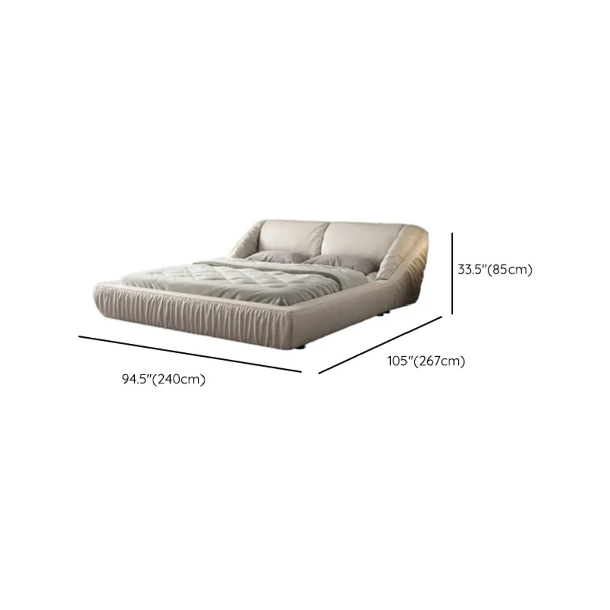 Beige King Wingback Leather Modern Wood Headboard Bed Image - 7