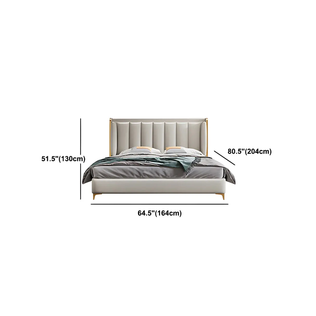 Beige King Wingback Leather Upholstered Comfort Bed 