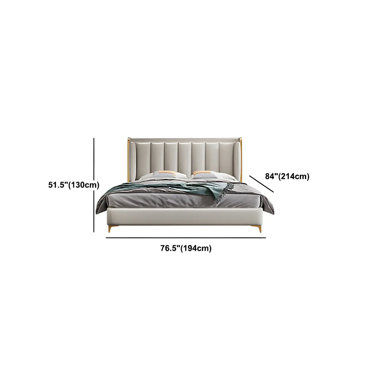Beige King Wingback Leather Upholstered Comfort Bed Image - 12