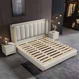 Beige King Wingback Leather Upholstered Comfort Bed Image - 3