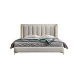 Beige King Wingback Leather Upholstered Comfort Bed Image - 5