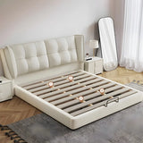 Beige King Wingback Upholstered Bed with Wood Support Image - 11