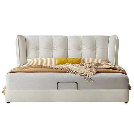 Beige King Wingback Upholstered Bed with Wood Support Image - 2