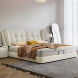 Beige King Wingback Upholstered Bed with Wood Support Image - 4