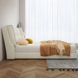 Beige King Wingback Upholstered Bed with Wood Support Image - 5