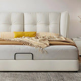 Beige King Wingback Upholstered Bed with Wood Support Image - 6