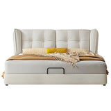 Beige King Wingback Upholstered Bed with Wood Support Image - 7