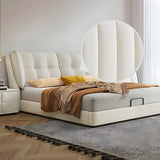 Beige King Wingback Upholstered Bed with Wood Support Image - 9