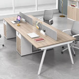 Beige L-Shaped Wooden Desk with Storage for Four Image - 1