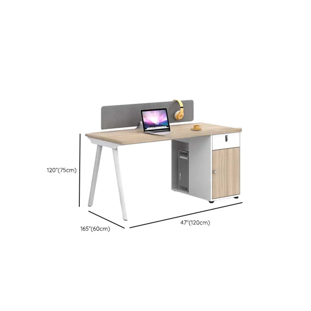 Beige L-Shaped Wooden Desk with Storage for Four 