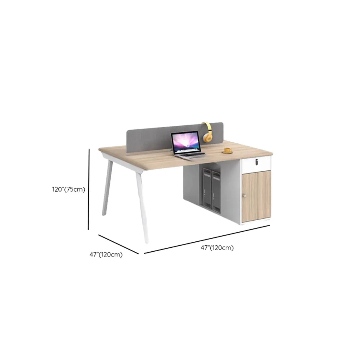 Beige L-Shaped Wooden Desk with Storage for Four Image - 15