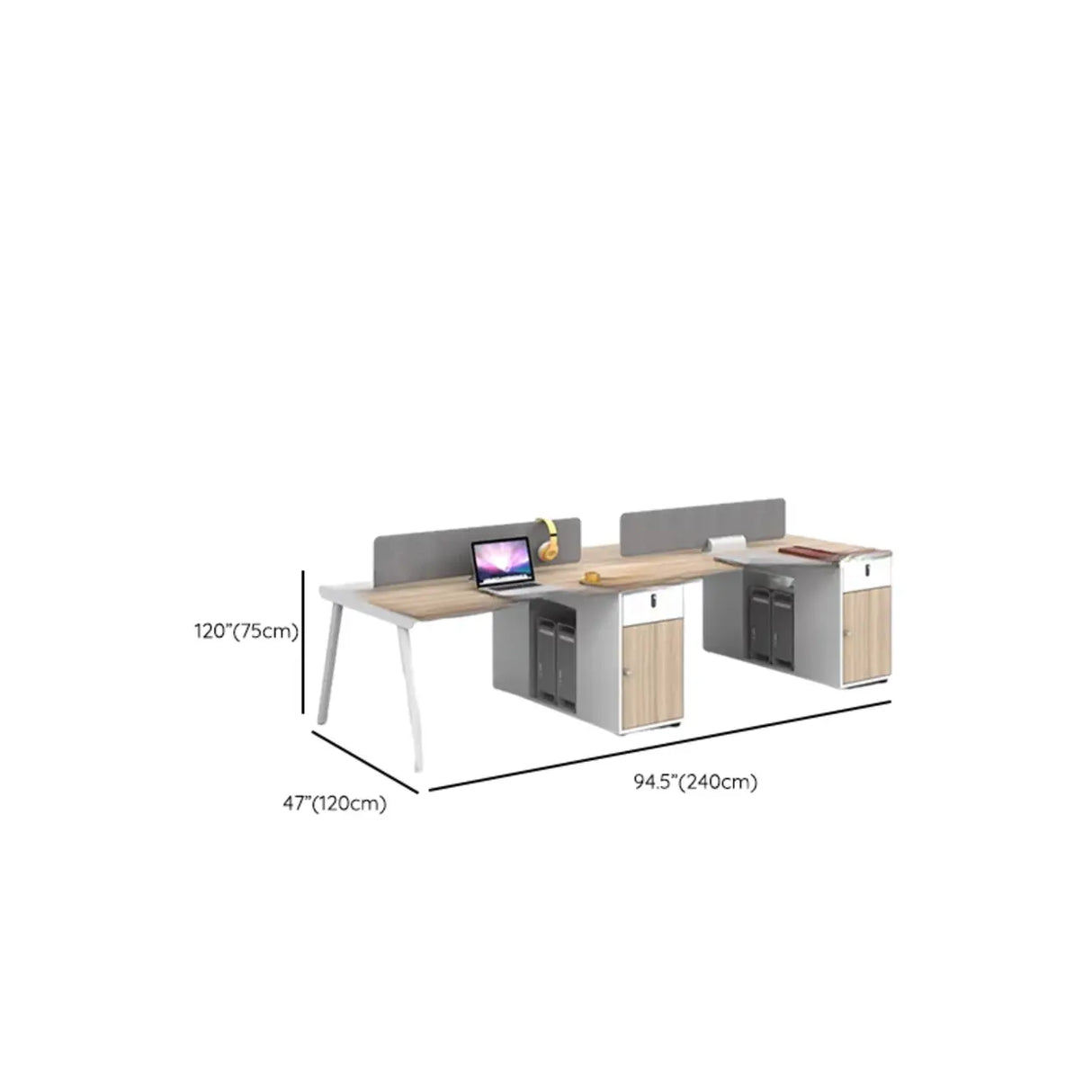 Beige L-Shaped Wooden Desk with Storage for Four Image - 16