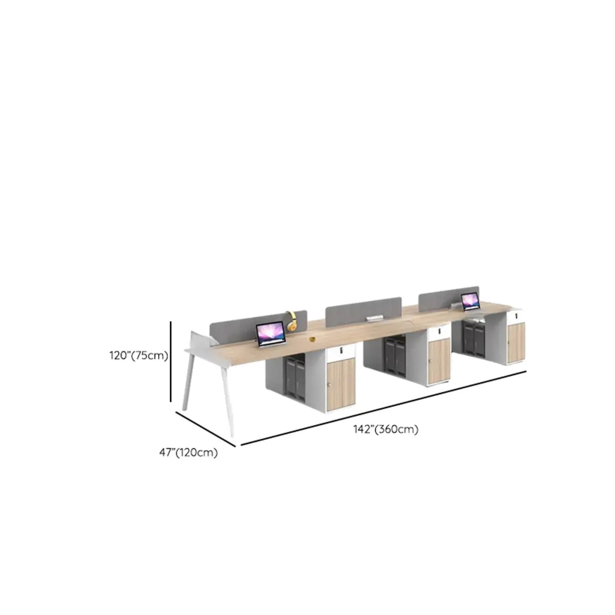 Beige L-Shaped Wooden Desk with Storage for Four Image - 17