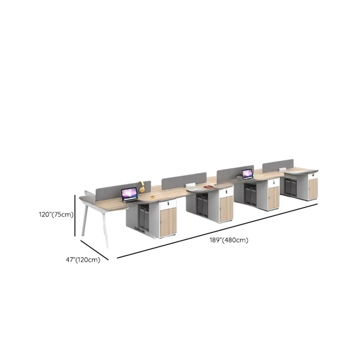 Beige L-Shaped Wooden Desk with Storage for Four Image - 18