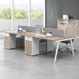 Beige L-Shaped Wooden Desk with Storage for Four Image - 2
