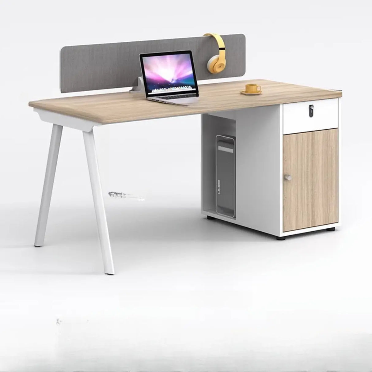 Beige L-Shaped Wooden Desk with Storage for Four Image - 6