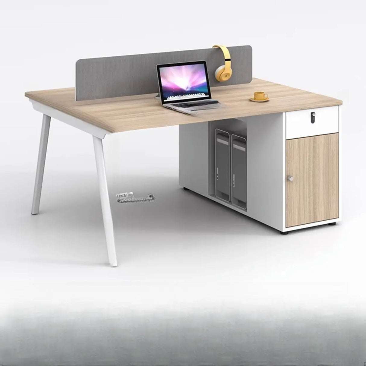 Beige L-Shaped Wooden Desk with Storage for Four Image - 8