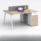 Beige L-Shaped Wooden Desk with Storage for Four Image - 8