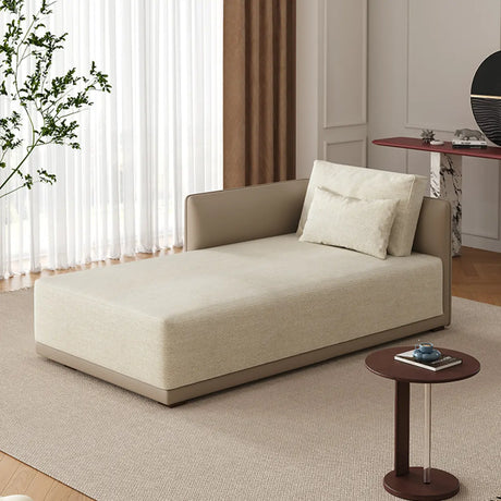 Beige Large Rectangular Reclining Fabric Lounger Sofa Image - 2