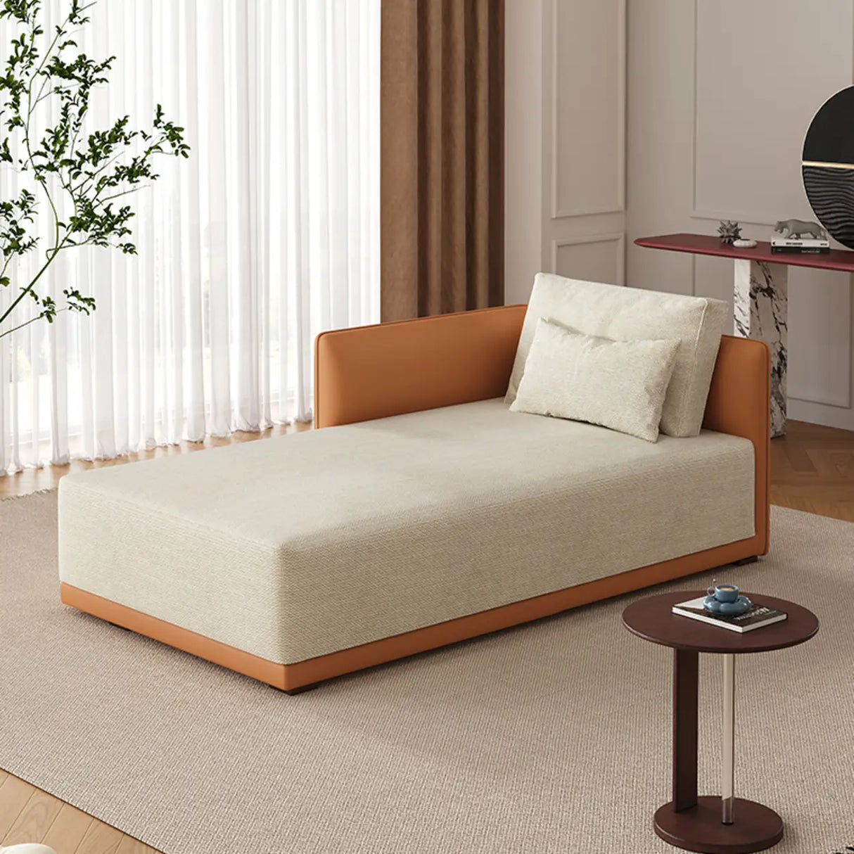 Beige Large Rectangular Reclining Fabric Lounger Sofa Image - 5