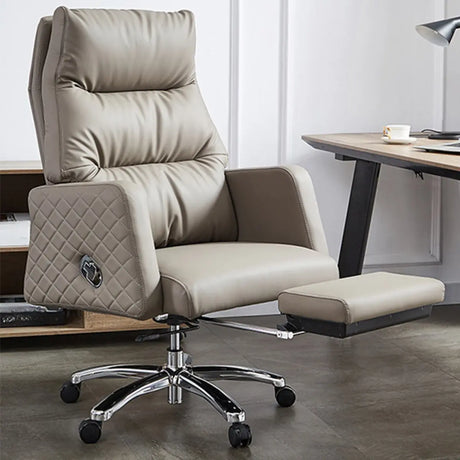 Beige Leather Reclining Executive Office Chair with Ottoman Image - 1