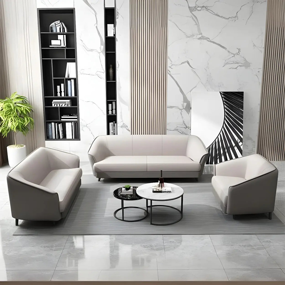 Beige Leather Sofa Seating Group with Arms and Legs Image - 1