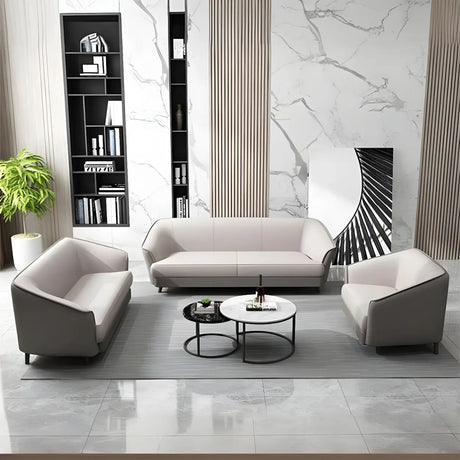 Beige Leather Sofa Seating Group with Arms and Legs Image - 1