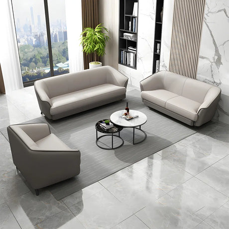 Beige Leather Sofa Seating Group with Arms and Legs Image - 2