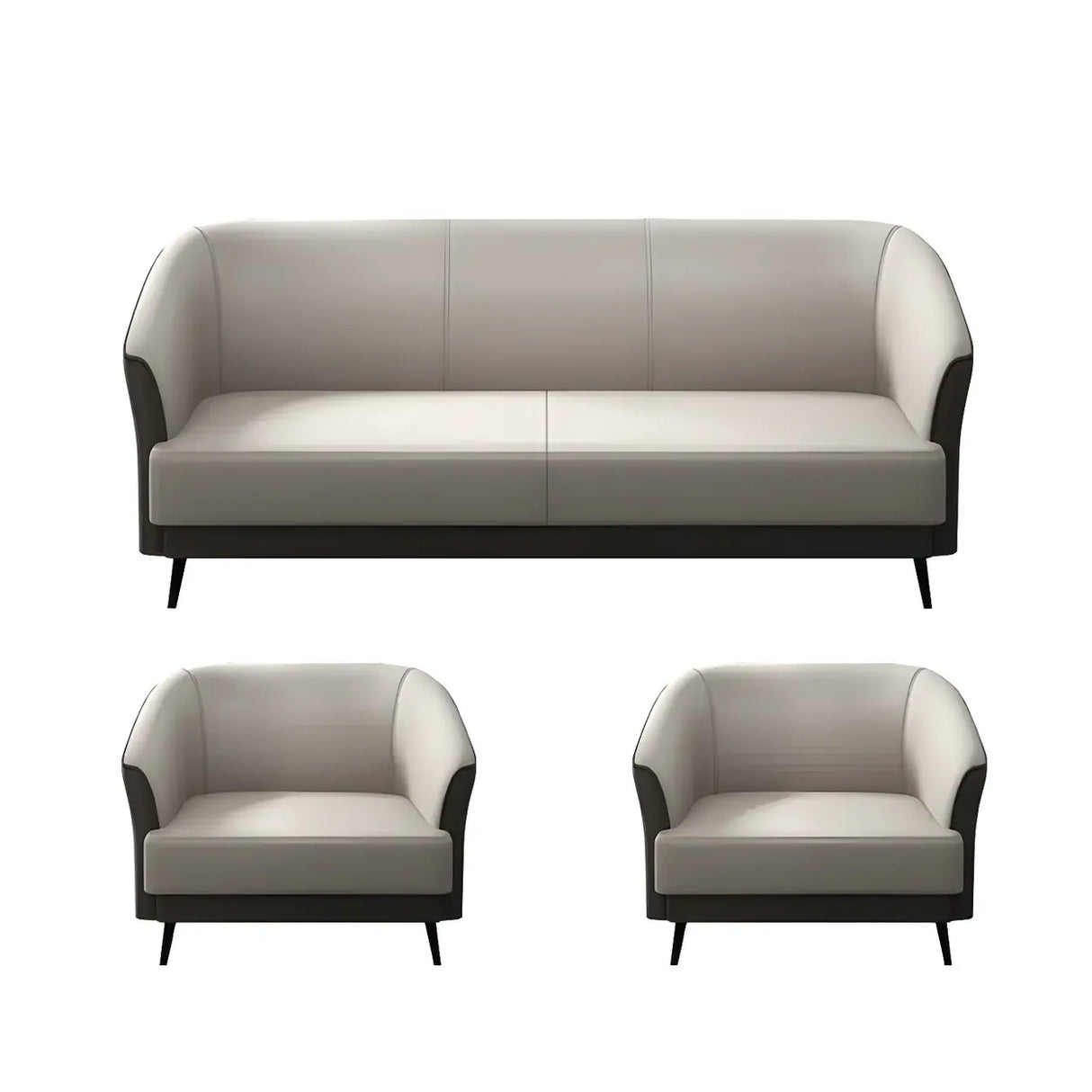 Beige Leather Sofa Seating Group with Arms and Legs Image - 3