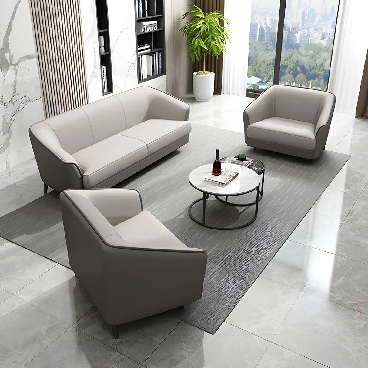 Beige Leather Sofa Seating Group with Arms and Legs Image - 6