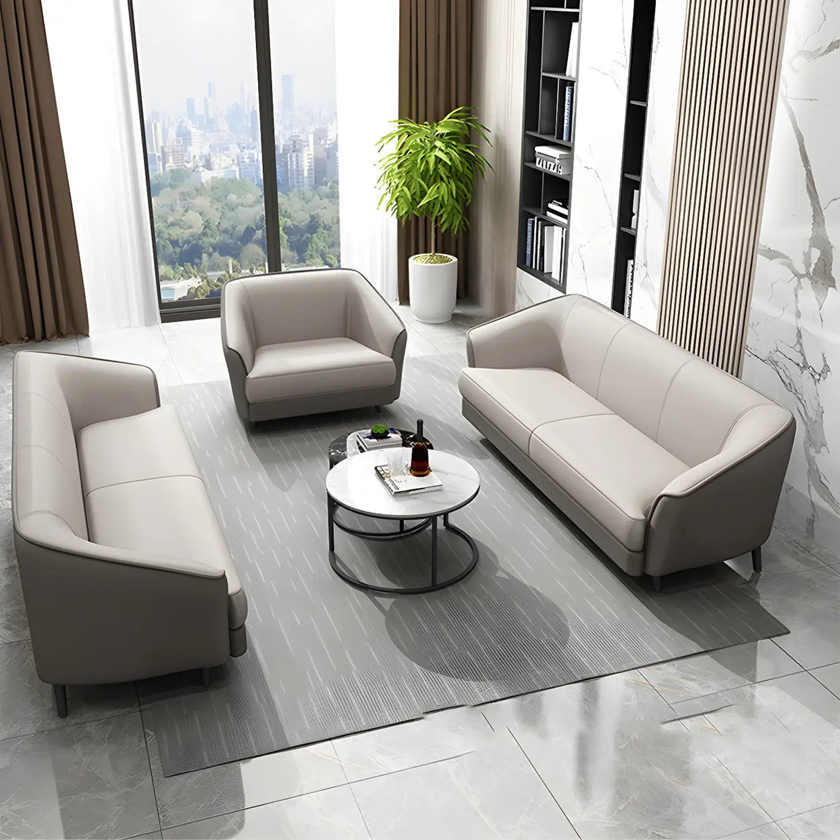 Beige Leather Sofa Seating Group with Arms and Legs Image - 8