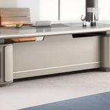Beige Long L-Shaped Wooden Computer Desk with Storage Image - 11