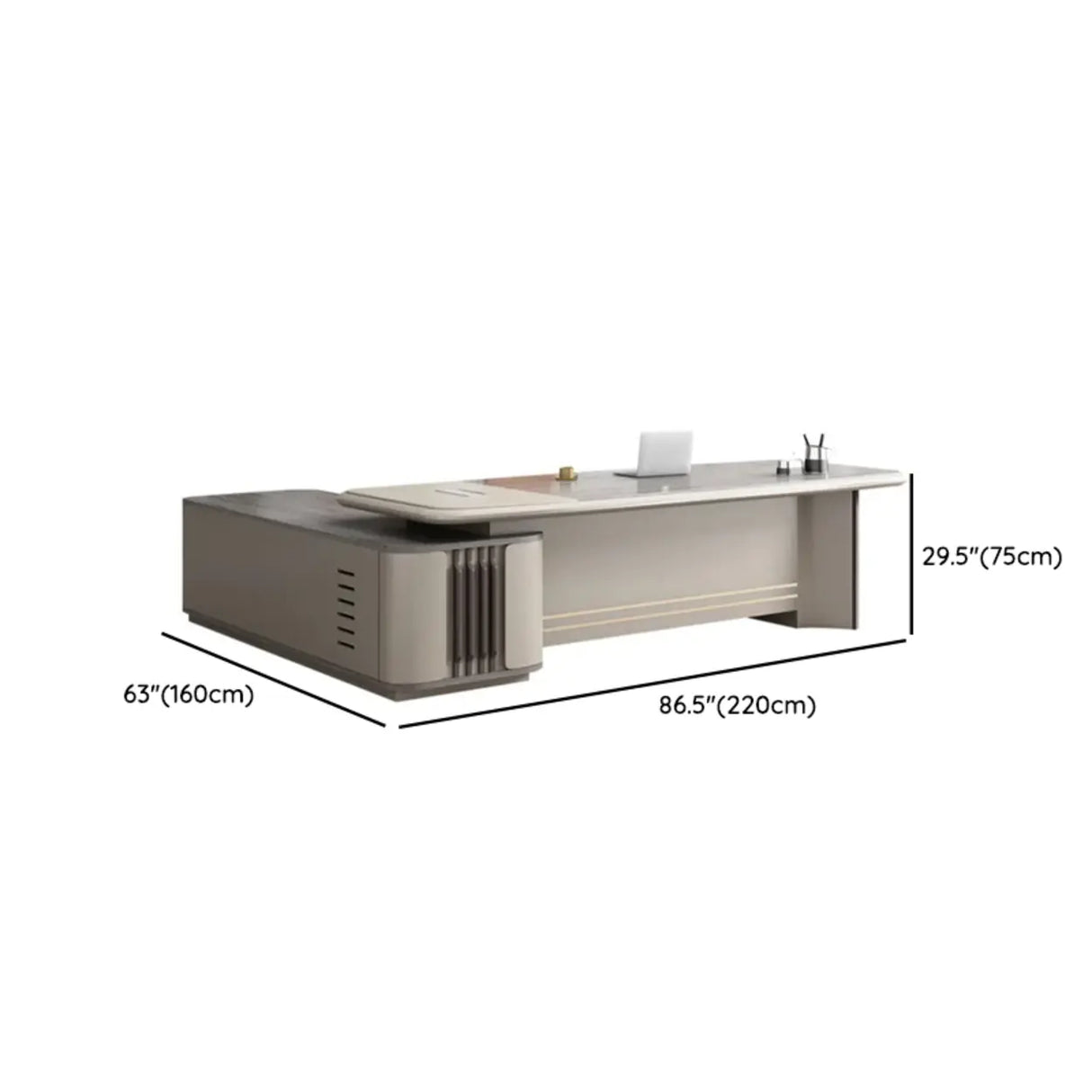 Beige Long L-Shaped Wooden Computer Desk with Storage Image - 16
