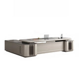Beige Long L-Shaped Wooden Computer Desk with Storage Image - 7