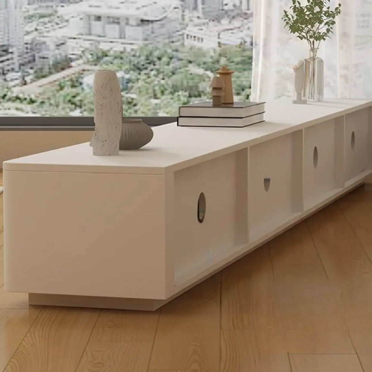 Beige Manufactured Wood Rectangle Drawers TV Stand Image - 3