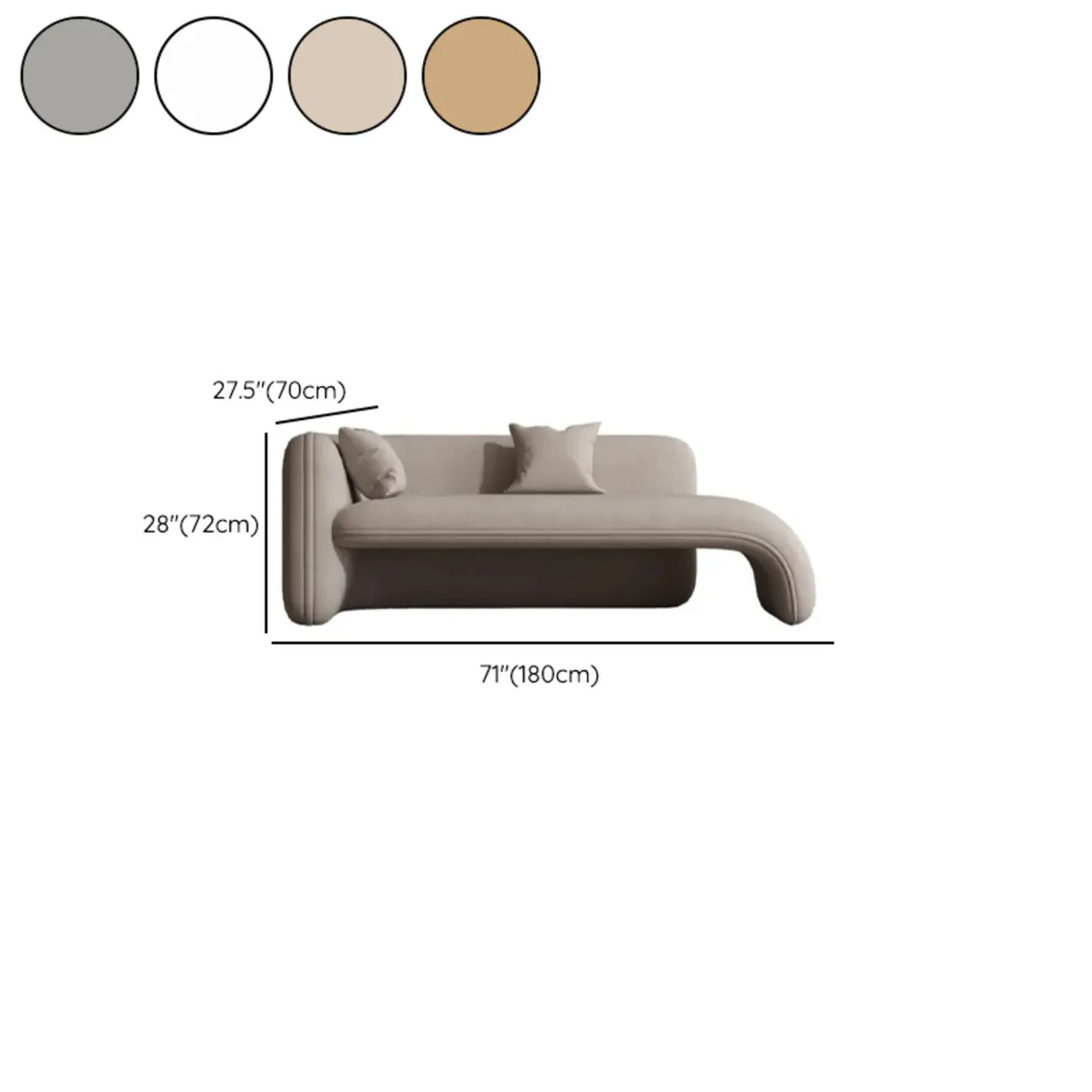 Beige Medium Curved Flannel Chaise Lounge Sofa with Arm 
