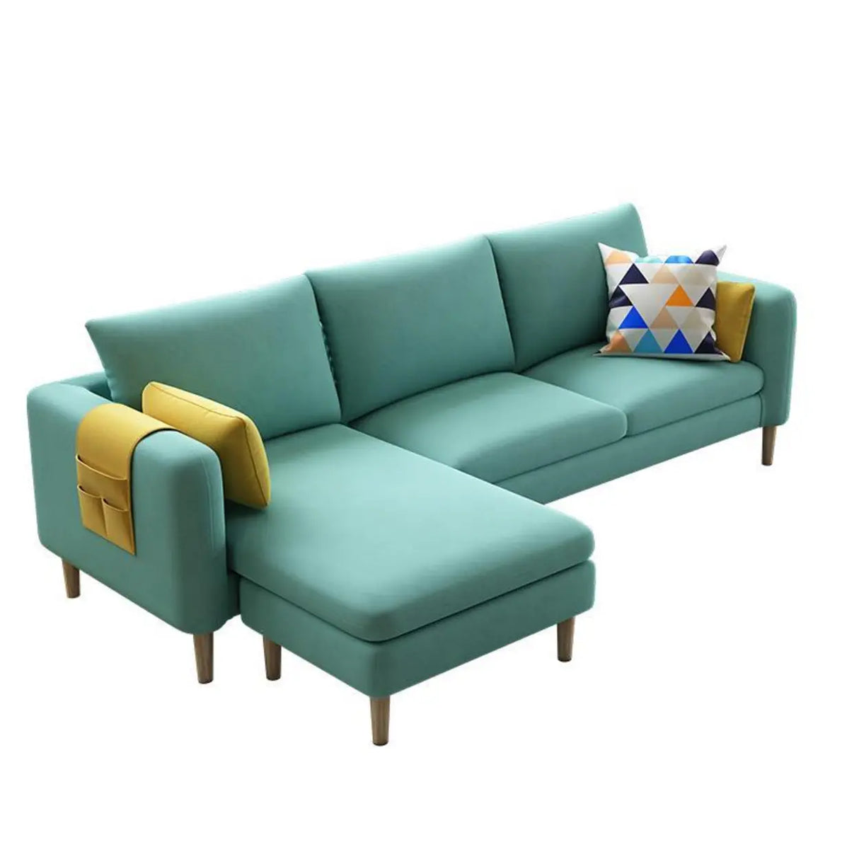 Beige-Mint Green Cotton Linen Reversible Sofa Chaise Image - 10