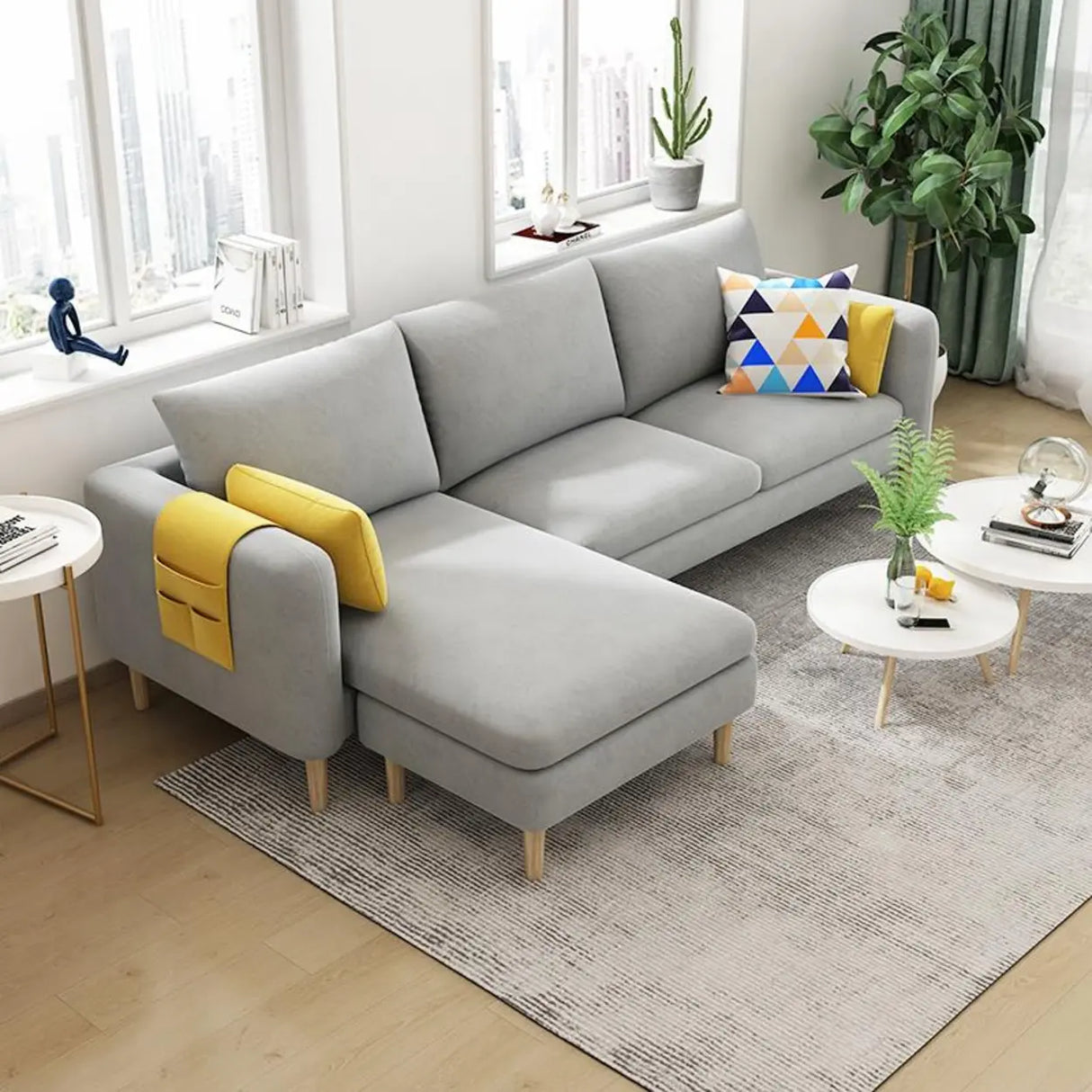 Beige-Mint Green Cotton Linen Reversible Sofa Chaise Image - 15