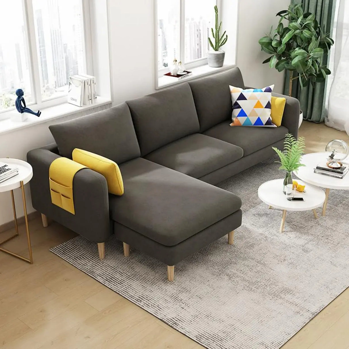 Beige-Mint Green Cotton Linen Reversible Sofa Chaise Image - 17