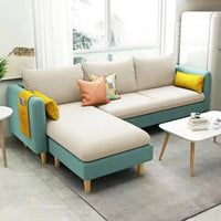 Beige-Mint Green Cotton Linen Reversible Sofa Chaise