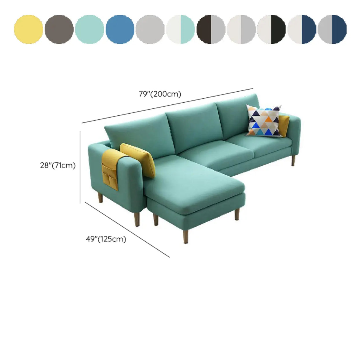 Beige-Mint Green Cotton Linen Reversible Sofa Chaise 