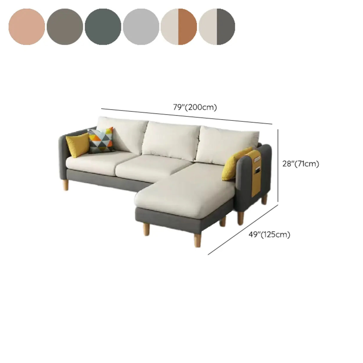 Beige-Mint Green Cotton Linen Reversible Sofa Chaise Image - 24