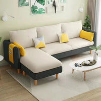 Beige-Mint Green Cotton Linen Reversible Sofa Chaise