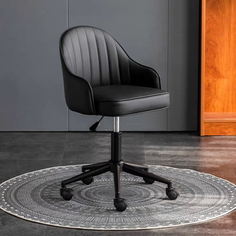 Beige Modish Swivel Curved Leather Low-Back Office Chair Image - 2