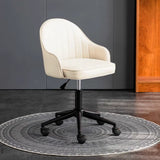 Beige Modish Swivel Curved Leather Low-Back Office Chair Image - 5