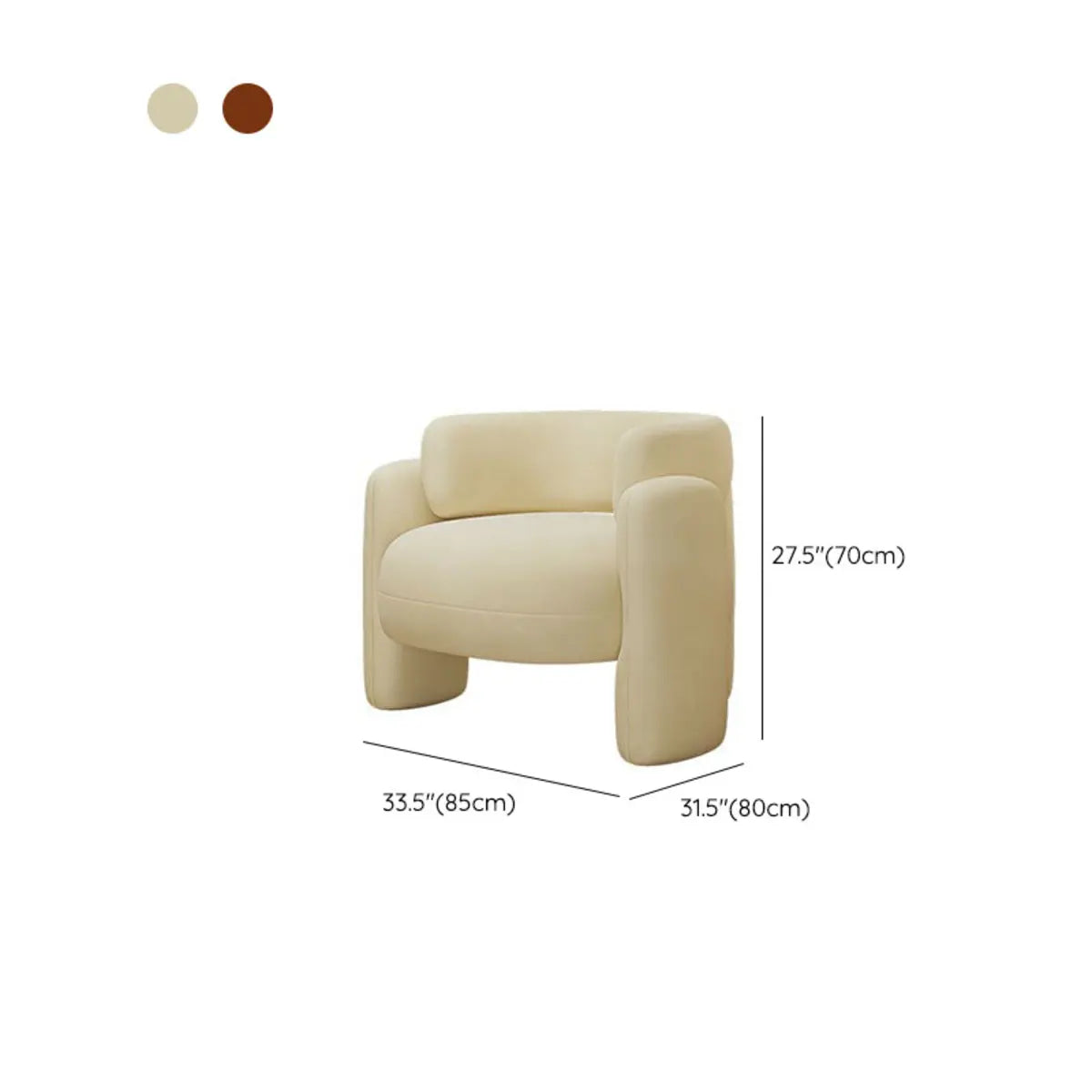 Beige Orange Frosted Velvet Fixed Back Arm Chair 