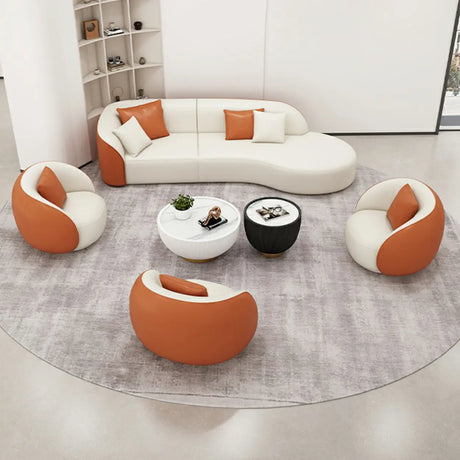 Beige-Orange Tear Resistant Leather Tight Back Sofa Image - 1