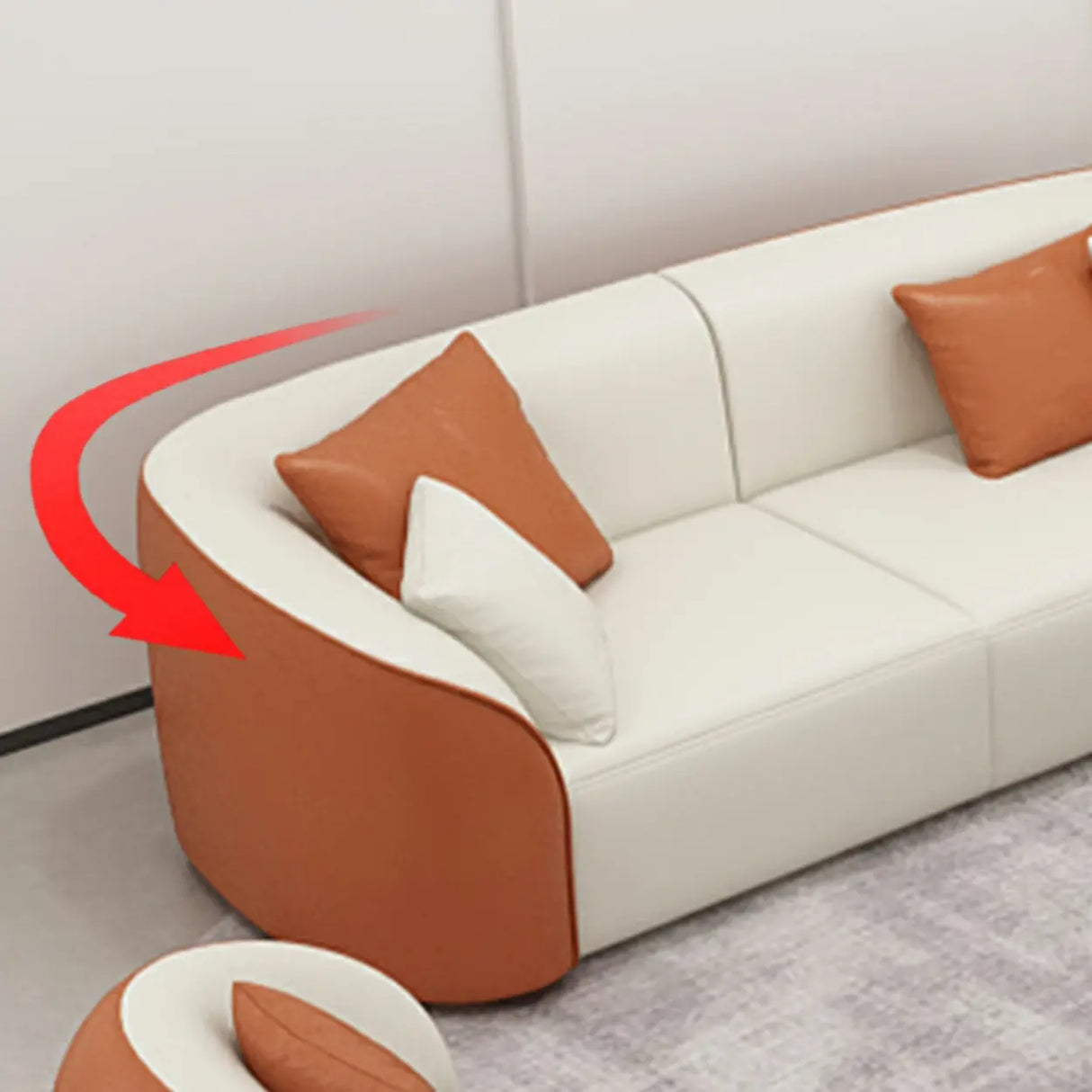Beige-Orange Tear Resistant Leather Tight Back Sofa Image - 10