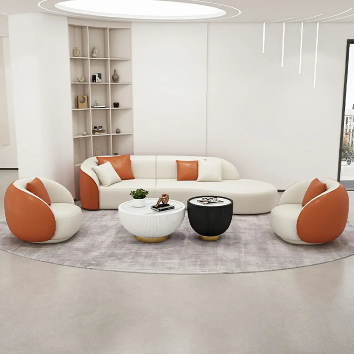 Beige-Orange Tear Resistant Leather Tight Back Sofa Image - 11